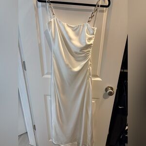 Lulus Blissful Memories White Satin Chain Strap Slip Midi Dress
